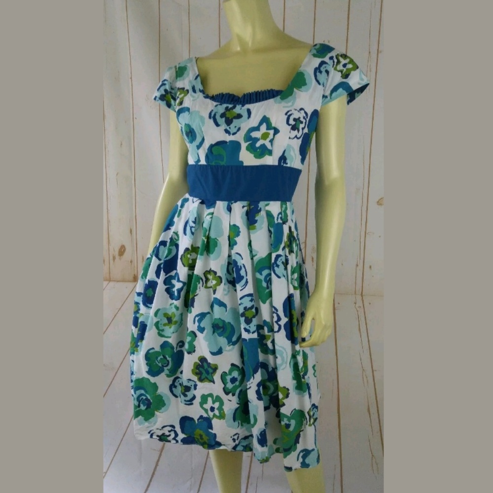 Jillian Jones Dress 12 Floral Cotton Lined Pockets